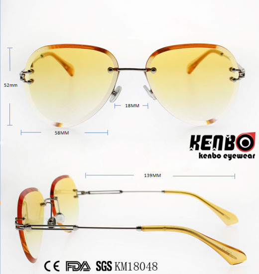 Fashion Design Frameless Metal Sunglasses with Polygonal Lens Km18048