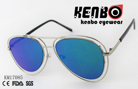 Double Rim and Eyebar Design Metal Sunglasses Km17085