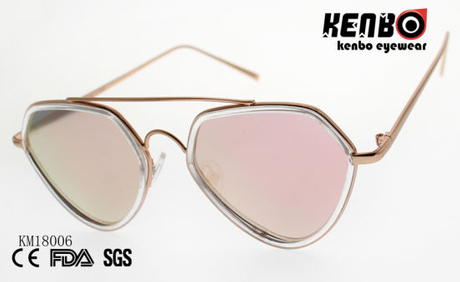 Fashion Metal Polygonal Sunglasses with Double Bridges and PC Rim Km18006
